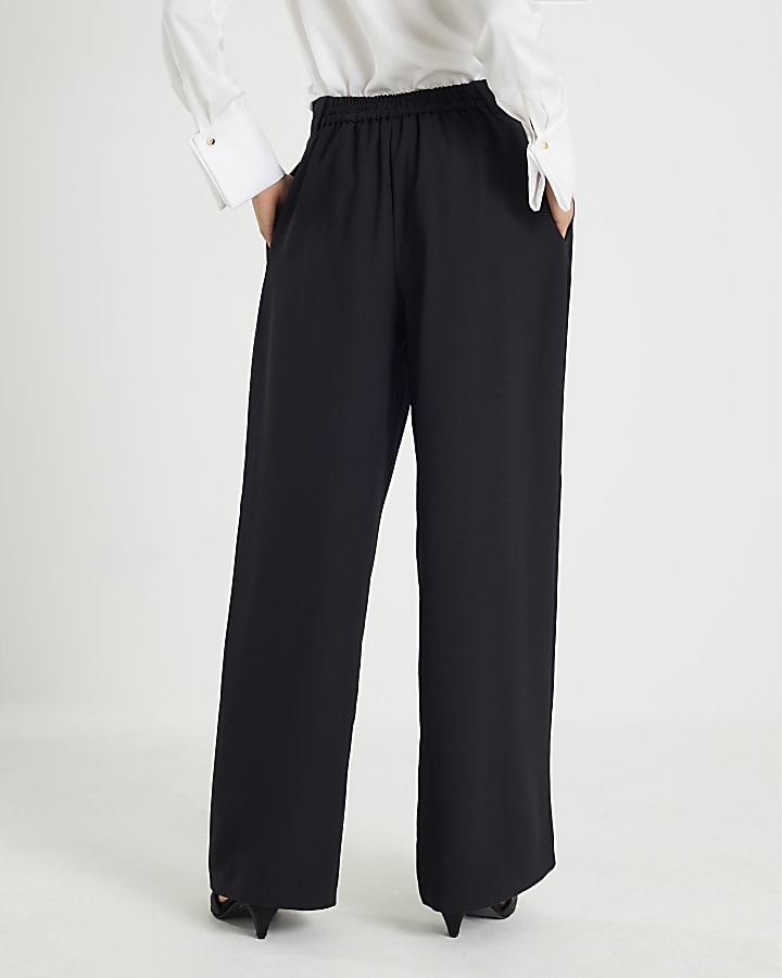 Black Wide Leg Tailored Trousers