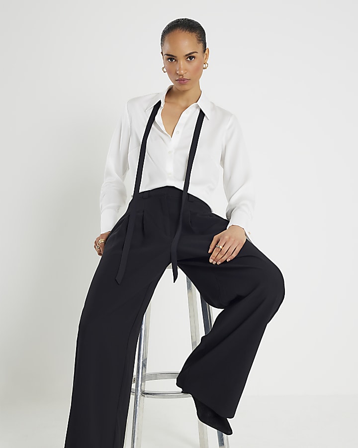 Black Wide Leg Tailored Trousers