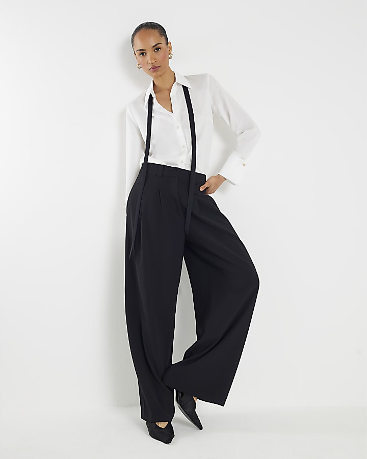 Black Wide Leg Tailored Trousers