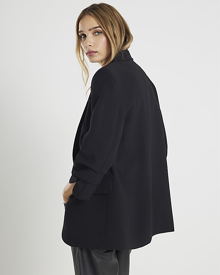 Black Long Ruched Sleeve Blazer