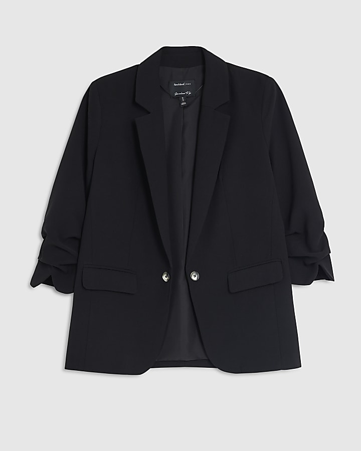 Black Long Ruched Sleeve Blazer