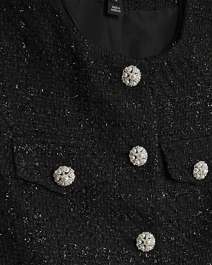 Black Boucle Hybrid Peplum Top