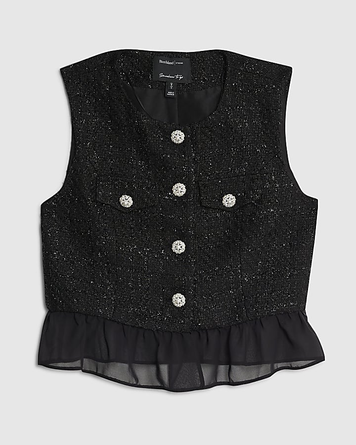 Black Boucle Hybrid Peplum Top
