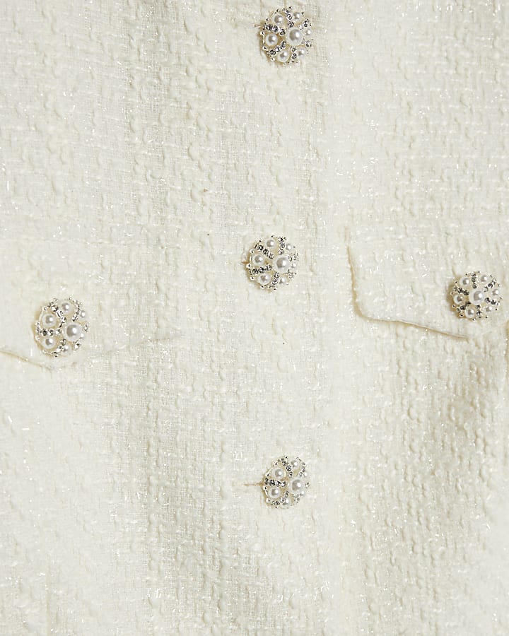 Cream Boucle Sleeveless Hybrid Peplum Top