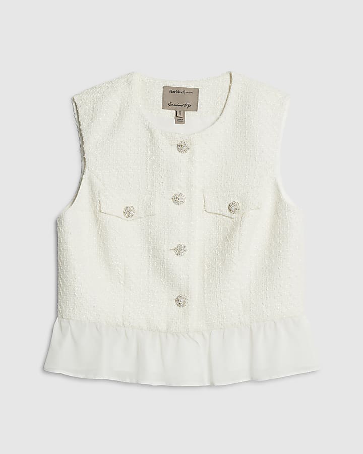 Cream Boucle Sleeveless Hybrid Peplum Top
