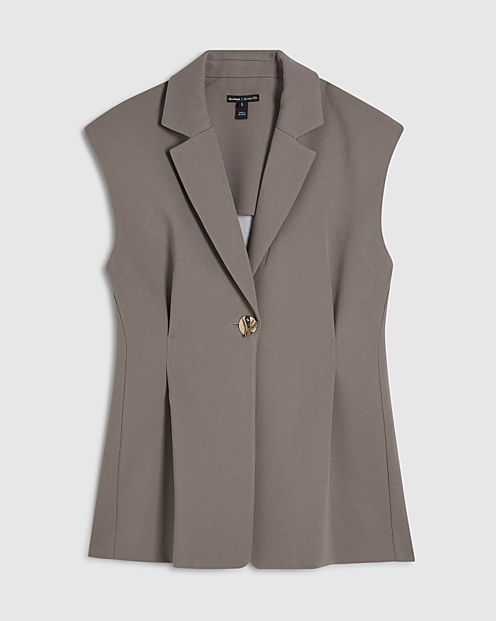 Beige Cinched Waist Blazer