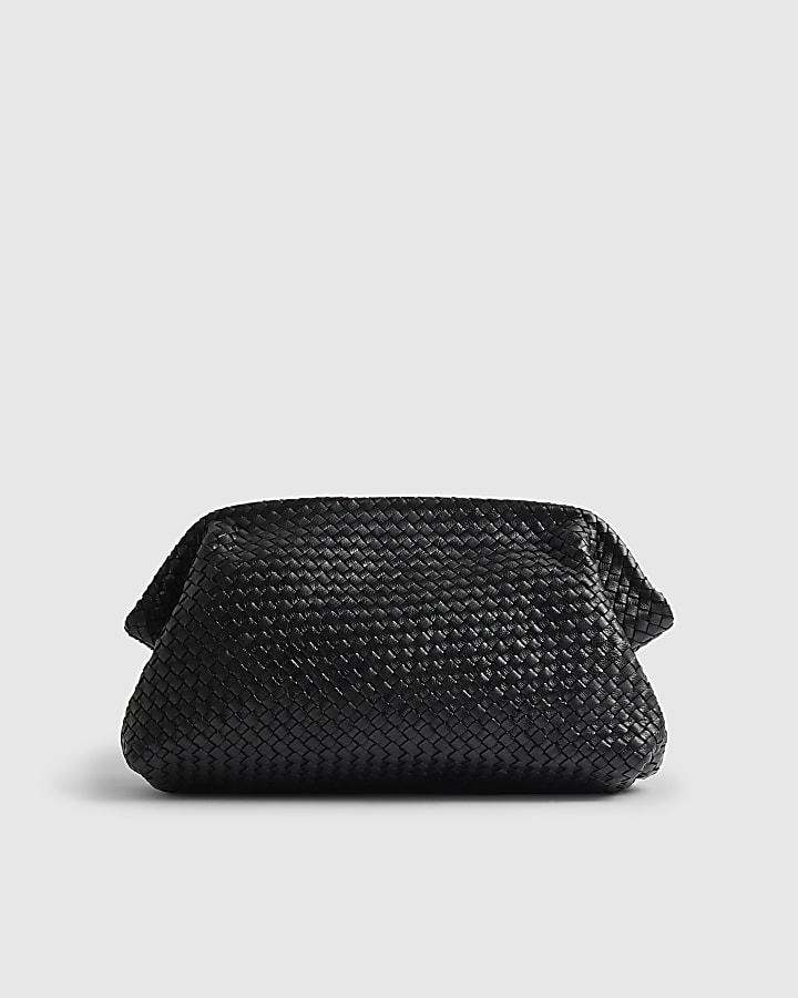 Black Premium Woven Leather Clutch Bag