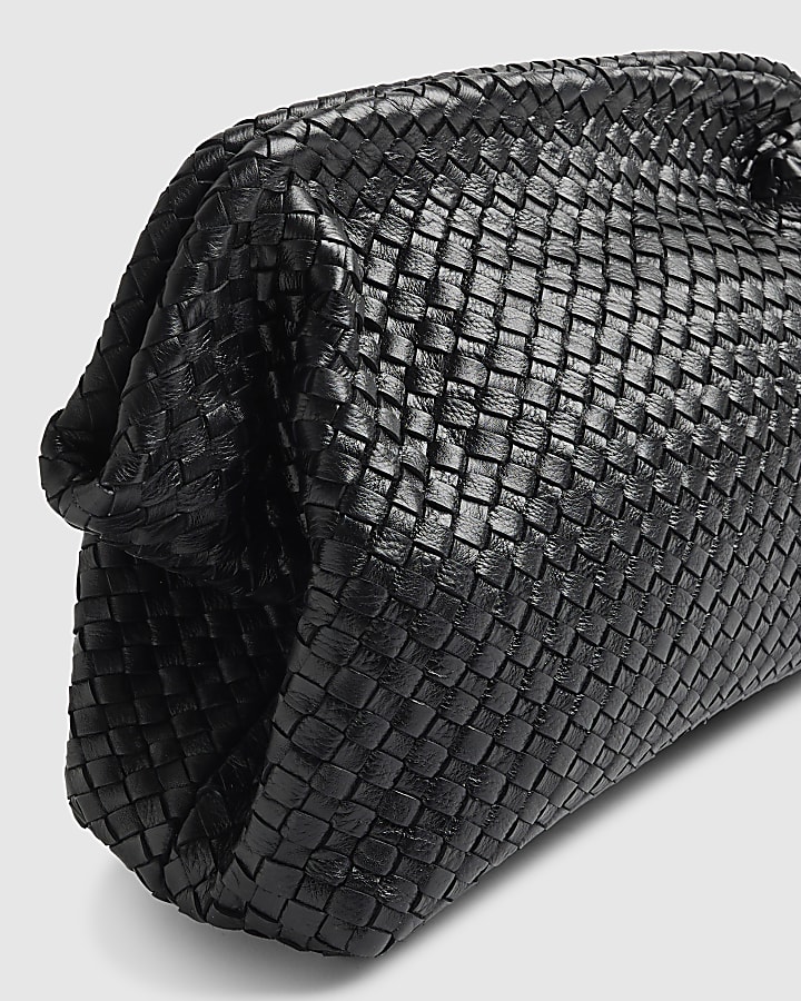Black Premium Woven Leather Clutch Bag