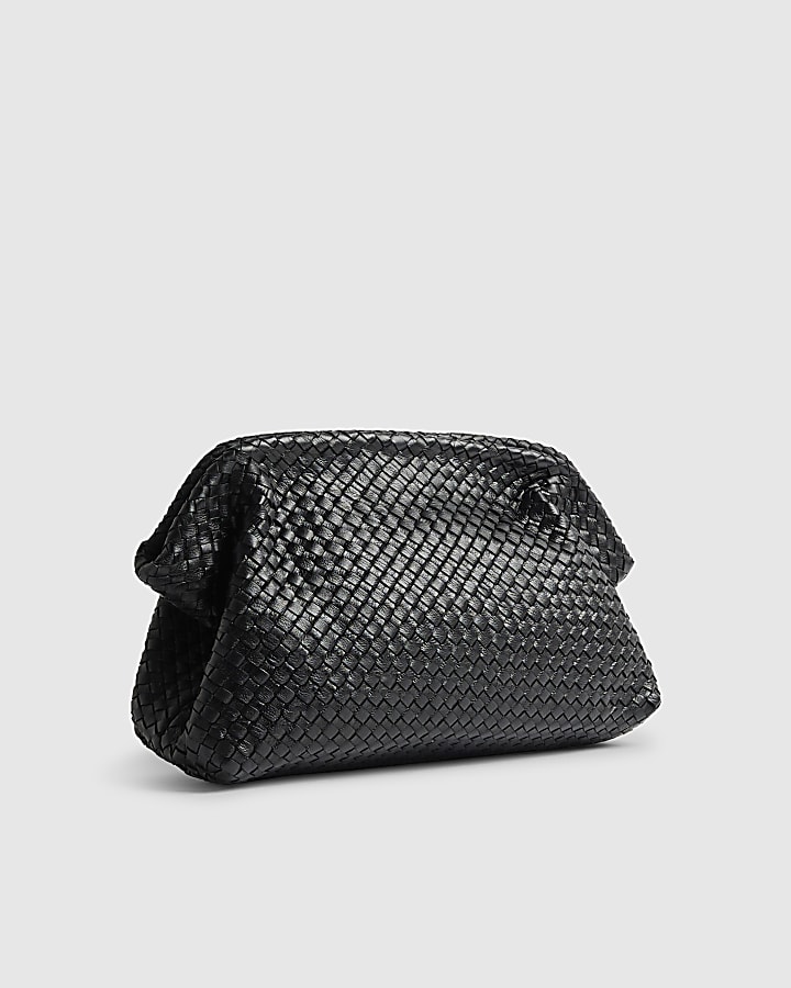 Black Premium Woven Leather Clutch Bag