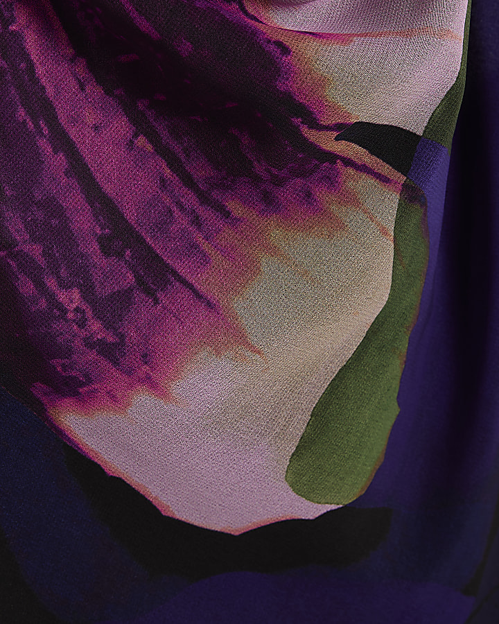 Purple Halter Neck Floral Maxi Dress