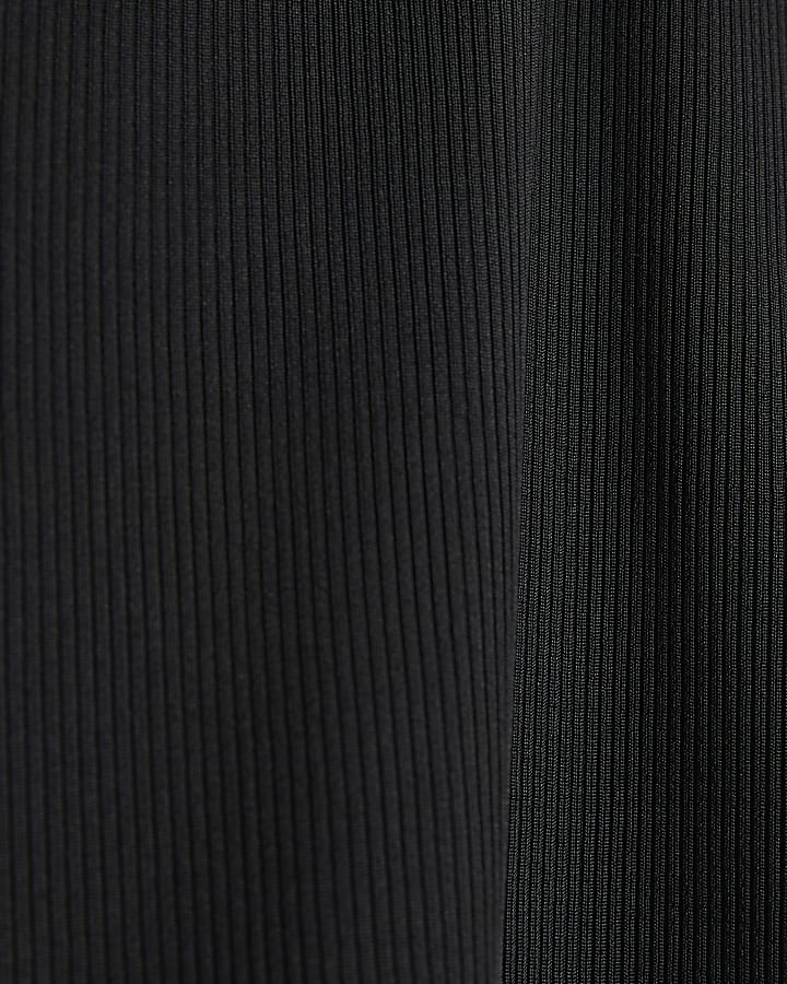 Black Short Sleeve Lace Trim Ruched Top