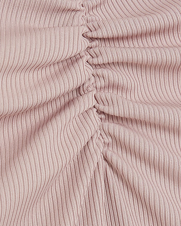 Pink Sleeveless Lace Trim Ruched Top