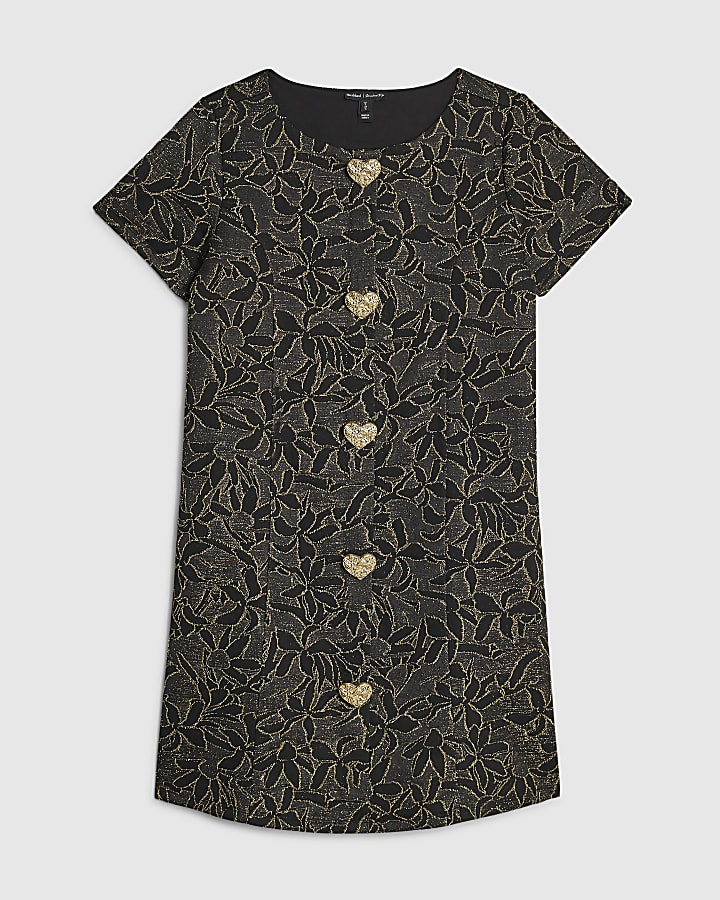 Black Short Sleeve Floral Mini Dress