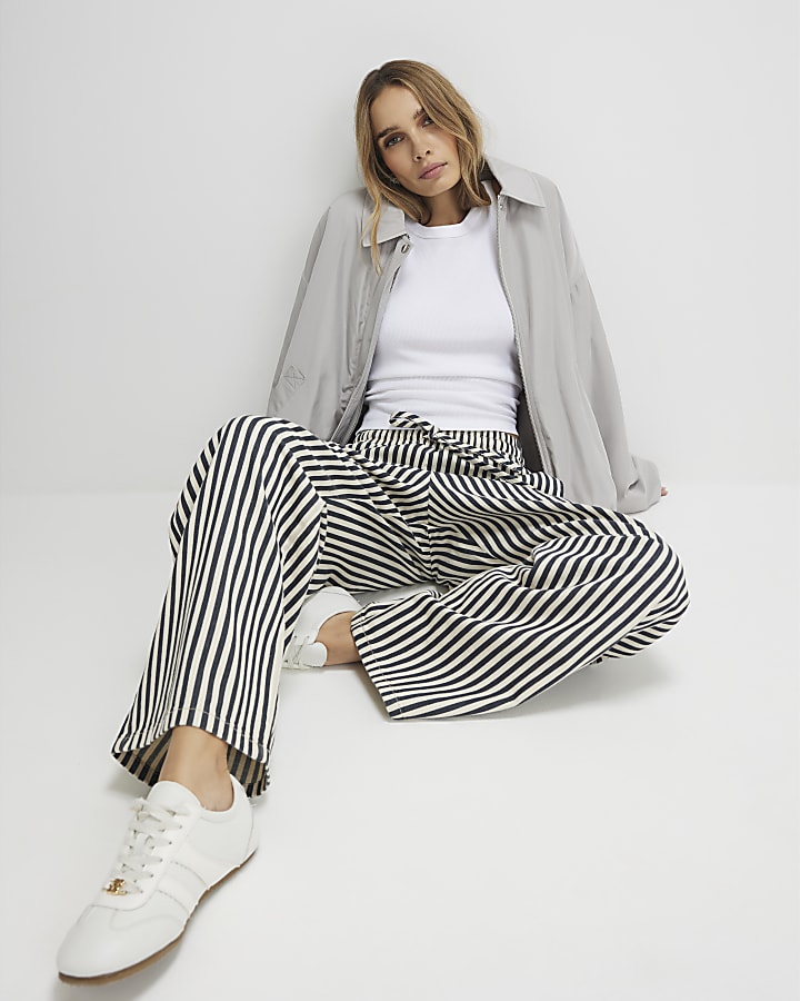 White Striped Wide Leg Trousers