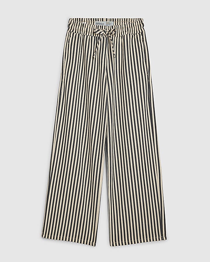 White Striped Wide Leg Trousers