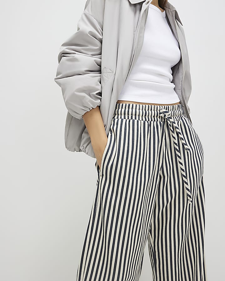 White Striped Wide Leg Trousers