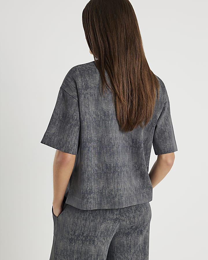 Grey Premium Crinkle Effect Boxy T-shirt