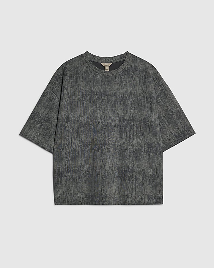 Grey Premium Crinkle Effect Boxy T-shirt