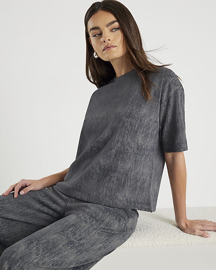 Grey Premium Crinkle Effect Boxy T-shirt