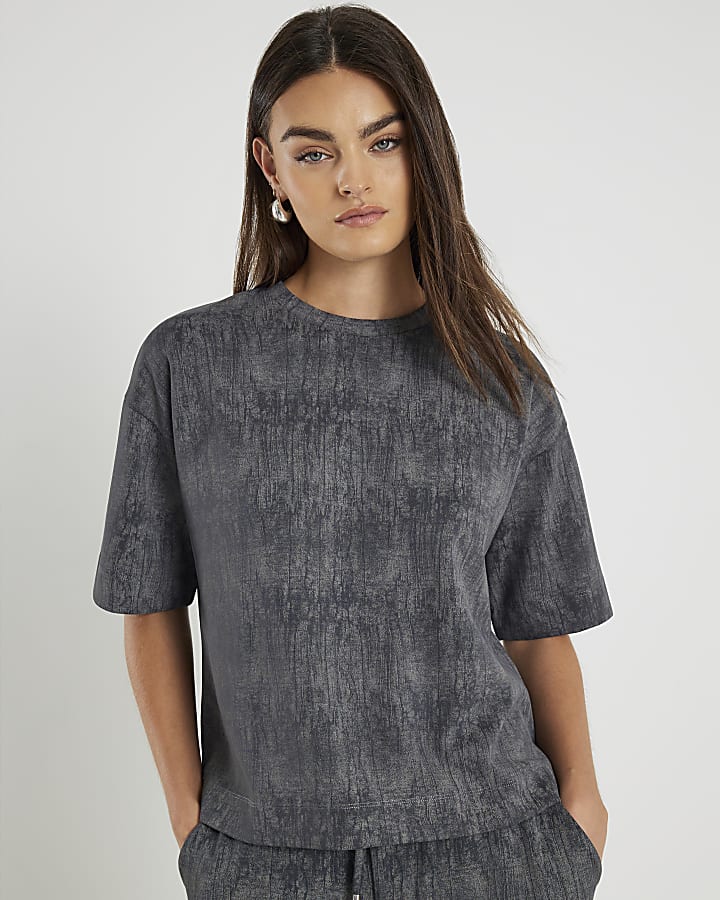 Grey Premium Crinkle Effect Boxy T-shirt