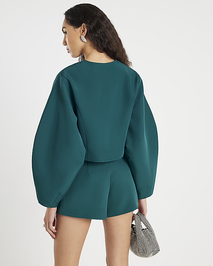 Green Cocoon Sleeve Cropped Jacket