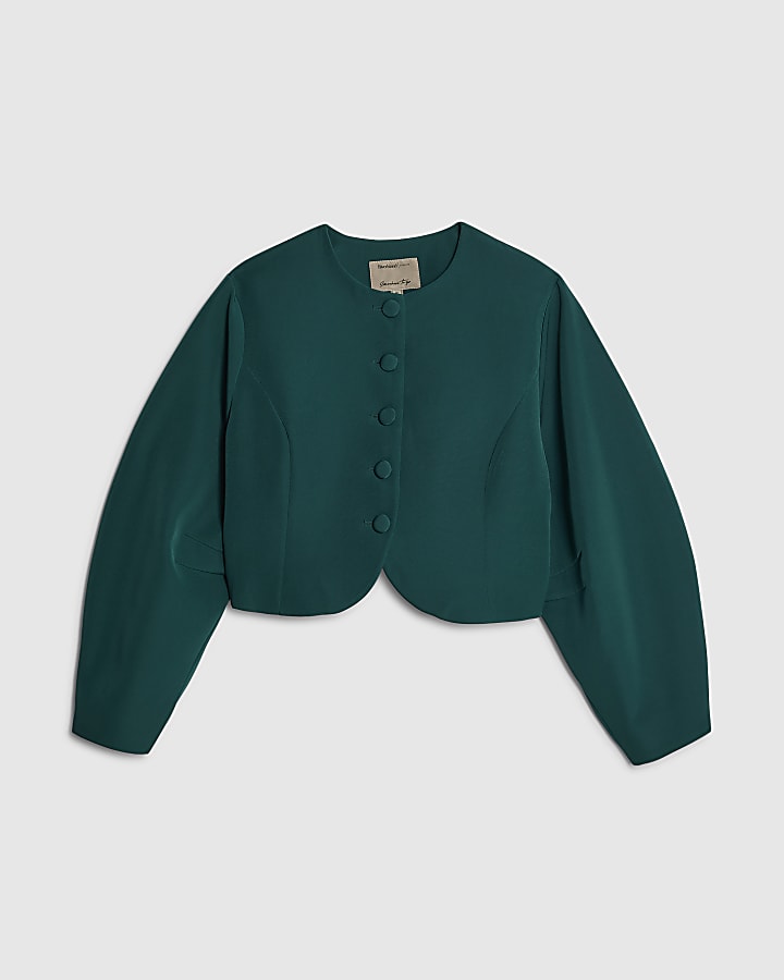 Green Cocoon Sleeve Cropped Jacket