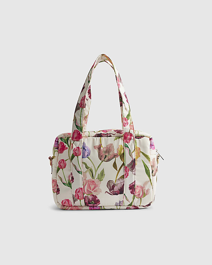 Cream Floral Print Holdall Bag