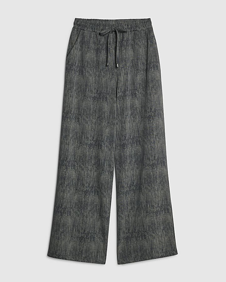 Grey Premium Crinkle Effect Wide Leg Joggers