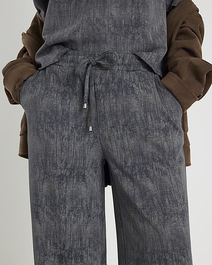 Grey Premium Crinkle Effect Wide Leg Joggers