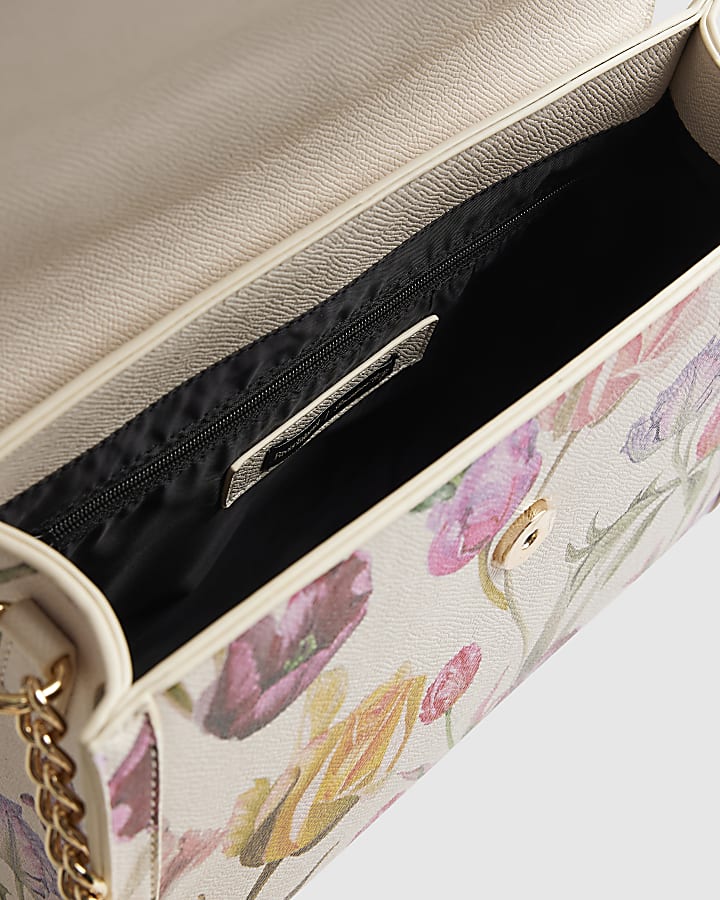 Cream Floral Charm Tote Bag