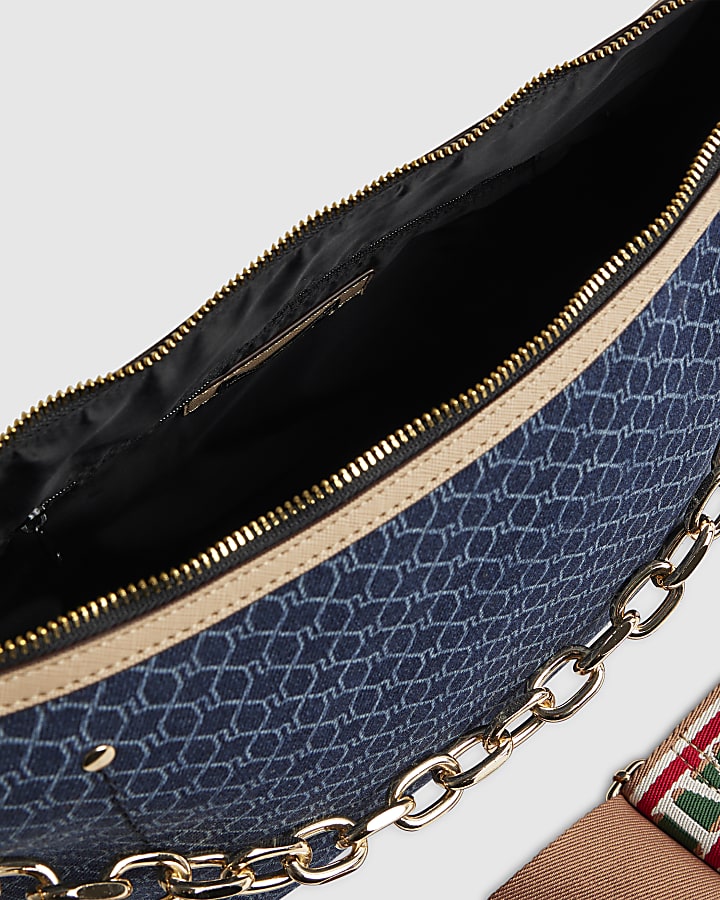 Denim Monogram Print Chain Shoulder Bag