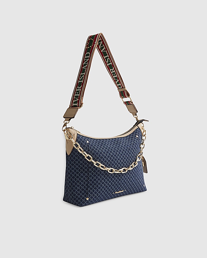 Denim Monogram Print Chain Shoulder Bag