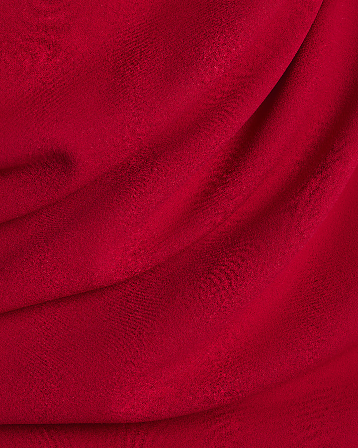 Red Asymmetric Drape Wrap Midi Dress