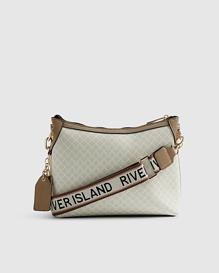 Beige Monogram Chain Front Crossbody Bag