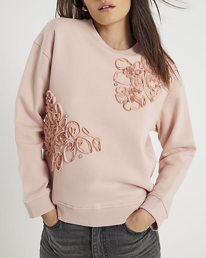 Pink Diamante Ruffle Sweatshirt