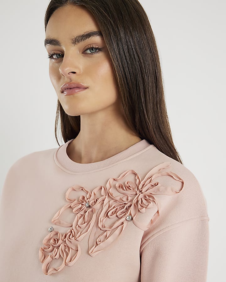 Pink Diamante Ruffle Sweatshirt