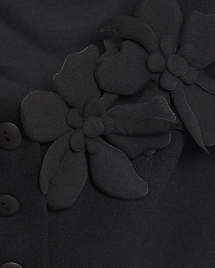 Black Floral Applique Waistcoat