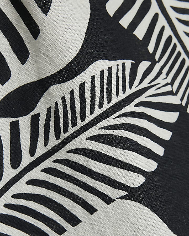 Black Linen Blend Palm Print Tank Top