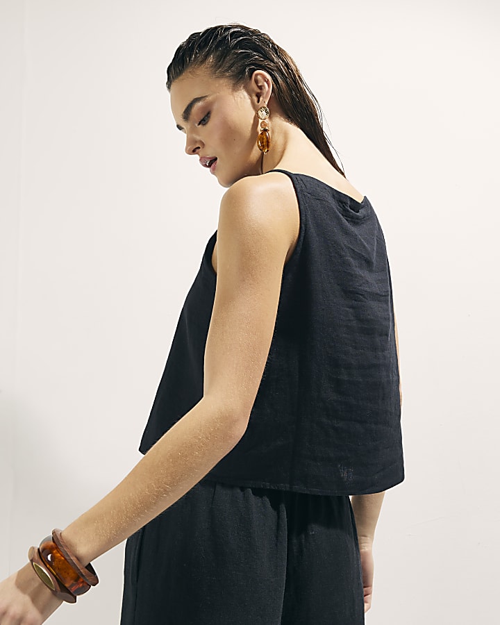 Black Linen Blend Tank Top