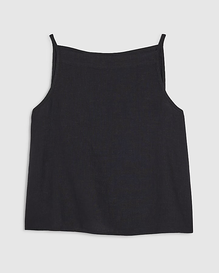 Black Linen Blend Tank Top