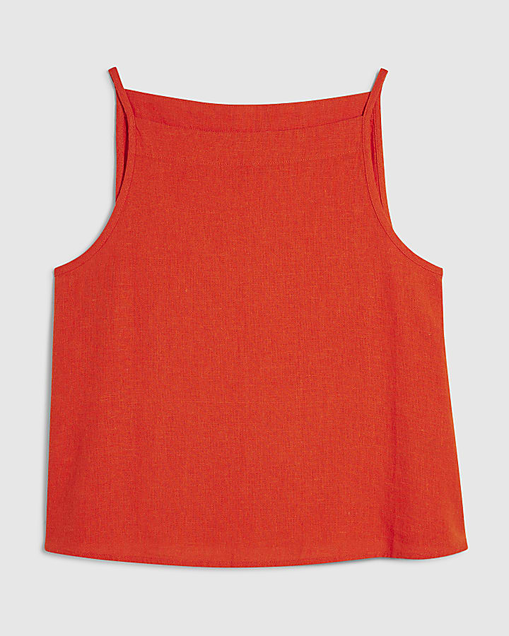 Red Linen Blend Tank Top