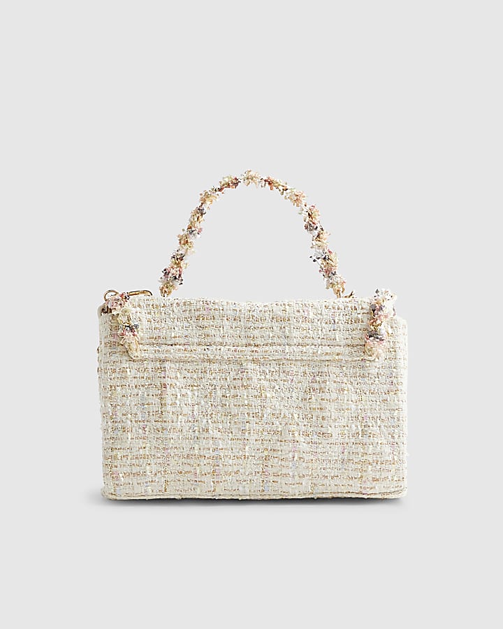 Cream Boucle Flap Front Shoulder Bag