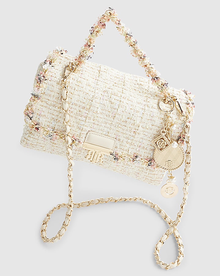 Cream Boucle Flap Front Shoulder Bag