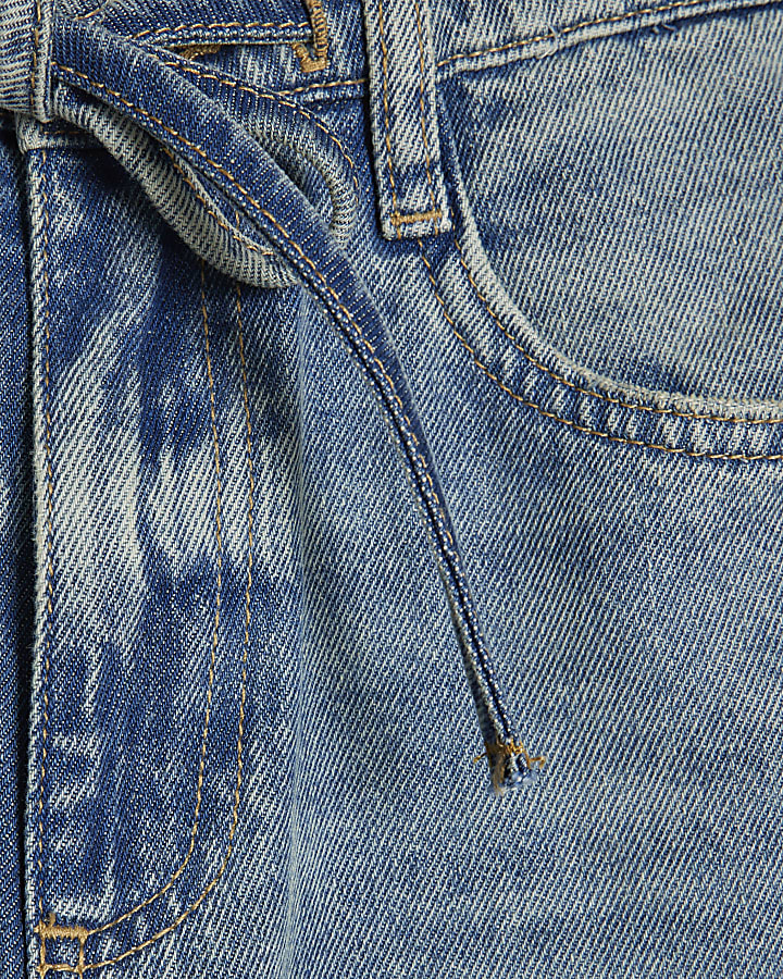 Blue Drawstring Wide Leg Jeans