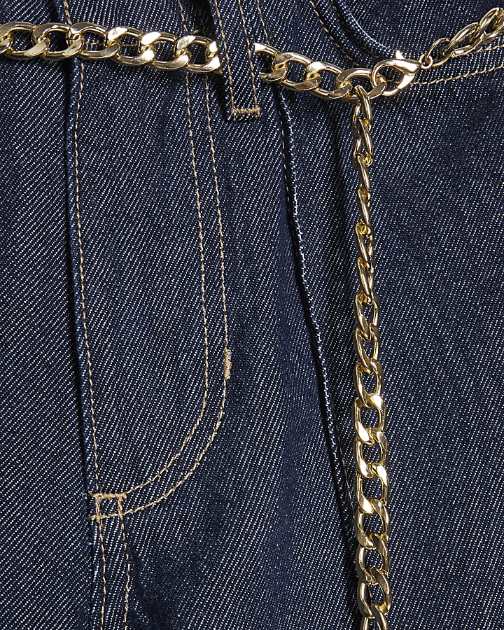 Blue Belted Wide Leg Jeans