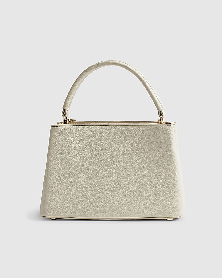 Cream Monogram Pocket Front Charmed Tote Bag