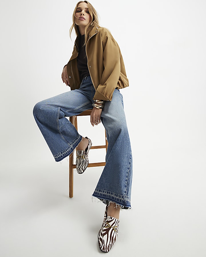 Blue High Rise Clean Waistband Wide Leg Jeans