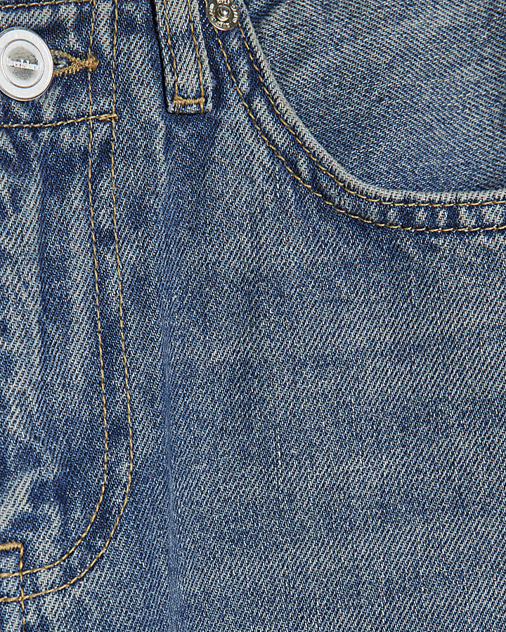 Blue High Rise Clean Waistband Wide Leg Jeans