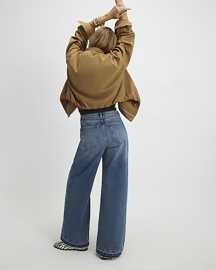 Blue High Rise Clean Waistband Wide Leg Jeans