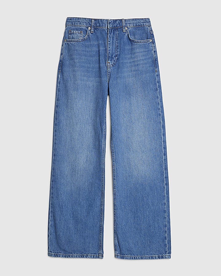 Blue Tailored Wide Leg Jeans